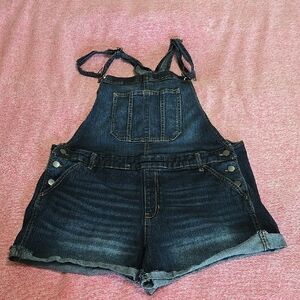 No Boundaries Blue Denim Overall Shorts with Adjustable Straps - Size 2X/19